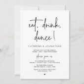 Eat, Drink, Dance エレガントな結婚式の内密の結婚式ディナー 招待状 (正面)