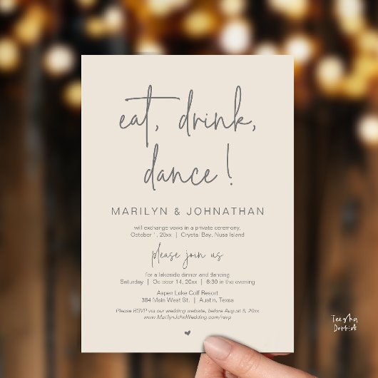 Eat, Drink, Dance, Wedding Elopement Dinner Party  招待状