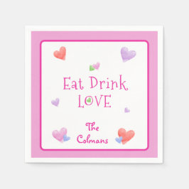 EAT DRINK LOVE バレンタインの楽しい水彩ハート スタンダードカクテルナプキン