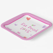 EAT DRINK LOVE バレンタインの楽しい水彩ハート ペーパープレート (傾斜あり)