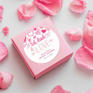 "Eat, Drink & Love" バレンタインデーのブライズシャワー ラウンドシール