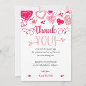 "Eat, Drink & Love" バレンタインデーのブライダルシャワー サンキューカード (正面)