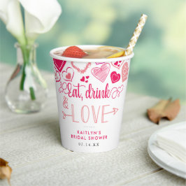 "Eat, Drink & Love" バレンタインデーのブライダルシャワー 紙コップ