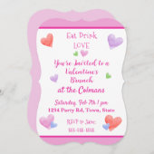 EAT DRINK LOVE Valentines Watercolor Hearts 招待状 (正面/裏面)