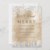 Eat Drink Merry ゴールド シルバー クリスマスパーティー 招待状 (正面)