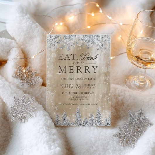 Eat Drink Merry ゴールド シルバー クリスマスパーティー 招待状