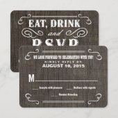 Eat Drink & RSVP オールドウェストウッドウェディング返信カード (正面/裏面)