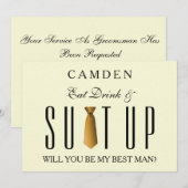 Eat Drink & Suitup Gold Will you be my Bestman Inv 招待状 (正面/裏面)