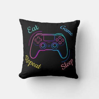 Eat Game Sleep Repeat | ネオンゲーマー オリジナルTシャツ クッション