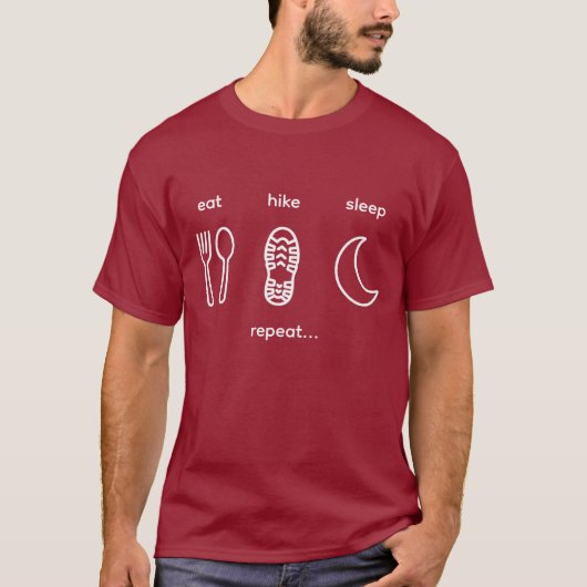 Eat Hike Sleep Repeat シンプルモダンTシャツ ダーク Tシャツ (正面)