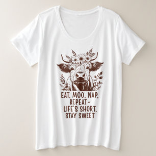 Eat Moo Nap Repeat - かわいいハイランドカウ プラスサイズTシャツ