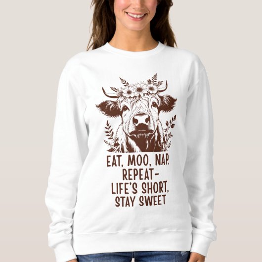 Eat Moo Nap Repeat - 面白いハイランドカウ スウェットシャツ (正面)
