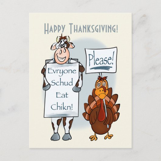 Eat More Chicken Thanksgiving Holiday Card シーズンポストカード (正面)