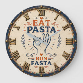 Eat Pasta Run Fasta Funny Italian Kitchen Decor ラージ壁時計
