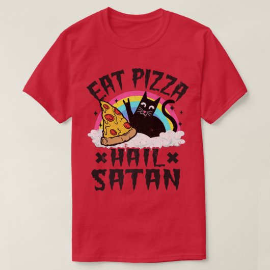 Eat Pizza Hail Satan Cat Punk Rock Band Death Meta Tシャツ (デザイン正面)