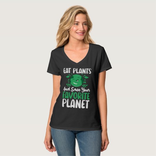 Eat Plants And Support Earths Day Save Planet Tシャツ (正面フル)
