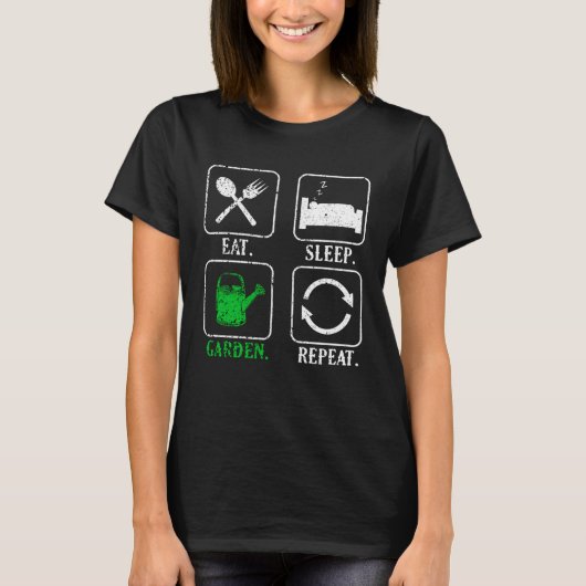Eat Sleep ガーデン Repeat ヴィンテージ 庭 ガーデニング メンズ Tシャツ (正面)