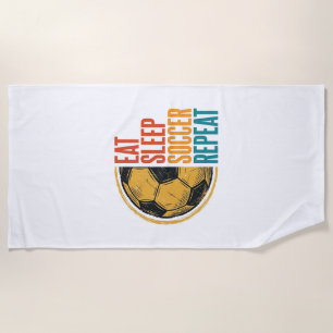 Eat Sleep サッカー Repeat ヴィンテージ サッカーTシャツ デザイン ビーチタオル