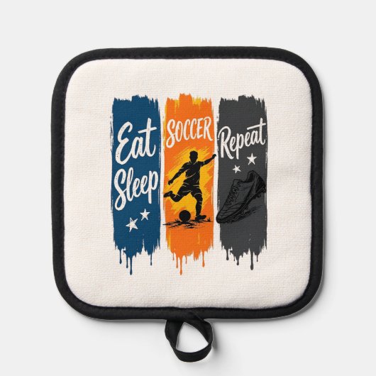 Eat Sleep サッカー Repeat ヴィンテージ サッカーTシャツ デザイン 鍋敷き (正面)