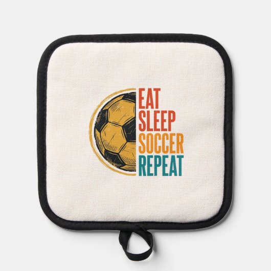 Eat Sleep サッカー Repeat ヴィンテージ サッカーTシャツ デザイン 鍋敷き (正面)
