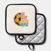 Eat Sleep サッカー Repeat ヴィンテージ サッカーTシャツ デザイン 鍋敷き (正面/裏面)