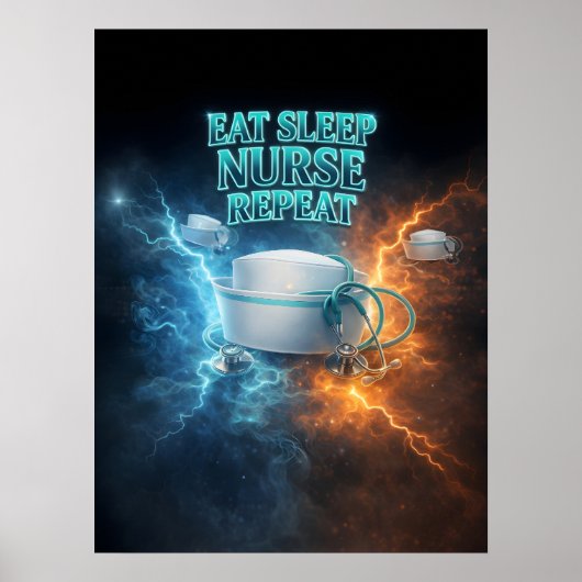 Eat Sleep ナース レトロ ポスター (正面)