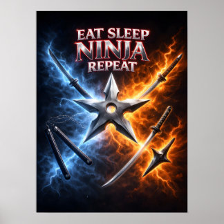 Eat Sleep ニンジャ Flame ポスター