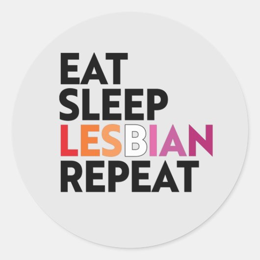 EAT SLEEP レズビアン REPEAT Tシャツ ラウンドシール (正面)