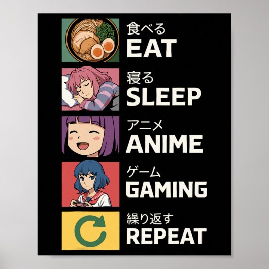 Eat Sleep Anime Gaming Repeat  ポスター (正面)