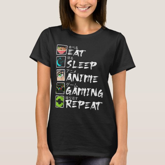 Eat Sleep Anime Gaming Repeat Gamer Men Teen Boy A Tシャツ (正面)