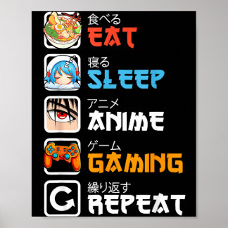 Eat Sleep Anime Gaming Repeat Gamer Men Teen Boy G ポスター