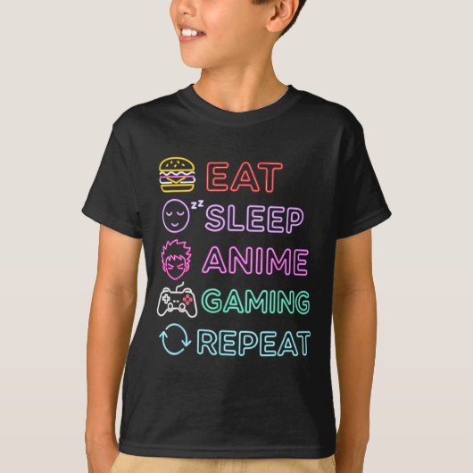 Eat Sleep Anime Gaming Repeat Gamer Men Teen Boy G Tシャツ (正面)