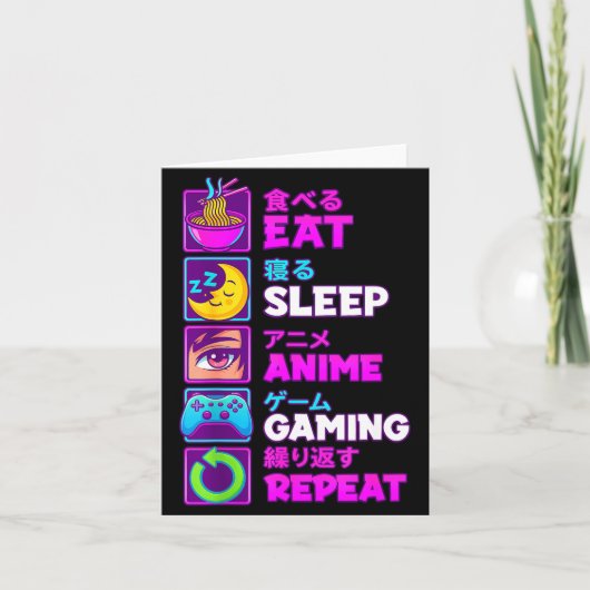 Eat Sleep Anime Gaming Repeat Kawaii Otaku Anime M カード (正面)