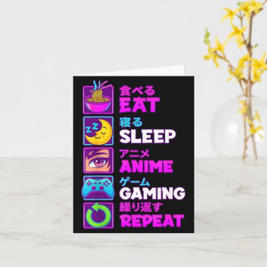 Eat Sleep Anime Gaming Repeat Kawaii Otaku Anime M カード (黄色い花)