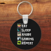 Eat Sleep Anime Gaming Repeat Kawaii Otaku Anime M キーホルダー (正面)