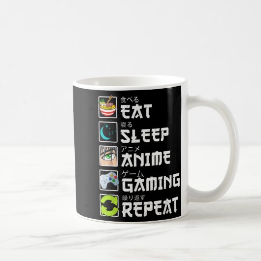 Eat Sleep Anime Gaming Repeat Kawaii Otaku Anime M コーヒーマグカップ (右)