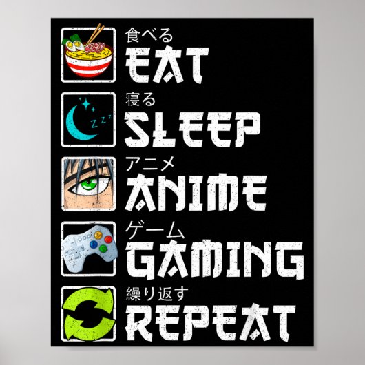 Eat Sleep Anime Gaming Repeat Kawaii Otaku Anime M ポスター (正面)