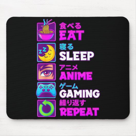 Eat Sleep Anime Gaming Repeat Kawaii Otaku Anime M マウスパッド (正面)