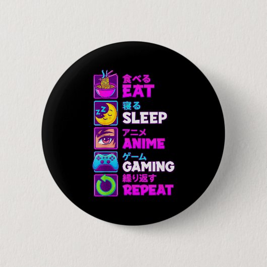 Eat Sleep Anime Gaming Repeat Kawaii Otaku Anime M 缶バッジ (正面)