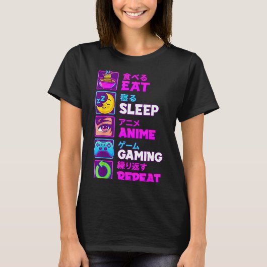 Eat Sleep Anime Gaming Repeat Kawaii Otaku Anime M Tシャツ (正面)