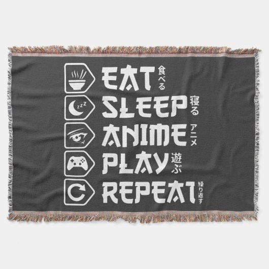 Eat Sleep Anime Play Repeat Otaku Anime Lifestyle スローブランケット (正面)
