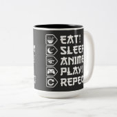 Eat Sleep Anime Play Repeat Otaku Anime Lifestyle ツートーンマグカップ (正面右)