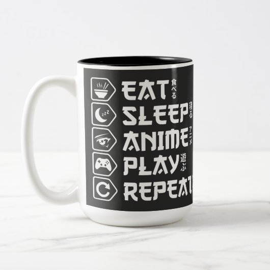 Eat Sleep Anime Play Repeat Otaku Anime Lifestyle ツートーンマグカップ (左)