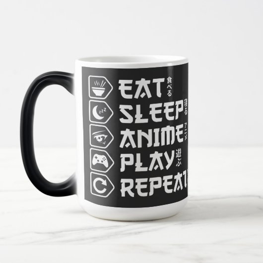 Eat Sleep Anime Play Repeat Otaku Anime Lifestyle モーフィングマグカップ (左)