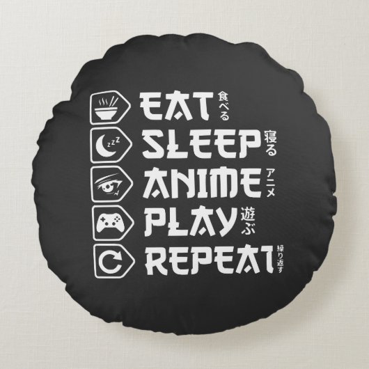 Eat Sleep Anime Play Repeat Otaku Anime Lifestyle ラウンドクッション (正面)