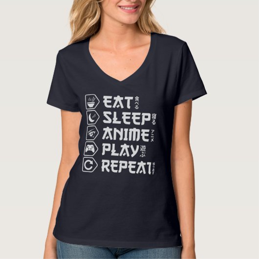 Eat Sleep Anime Play Repeat Otaku Anime Lifestyle Tシャツ (正面)