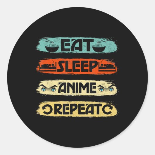 Eat Sleep Anime Repeat Ramen Kawaii Japanese Manga ラウンドシール (正面)