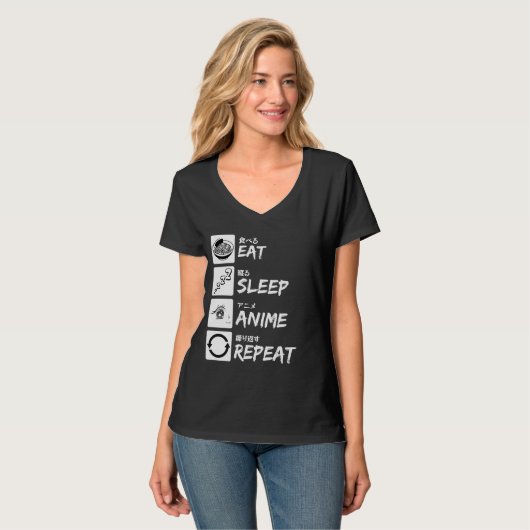 EAT SLEEP ANIME REPEAT Tシャツ (正面フル)