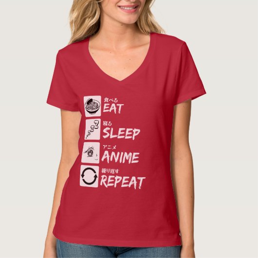 EAT SLEEP ANIME REPEAT Tシャツ (正面)