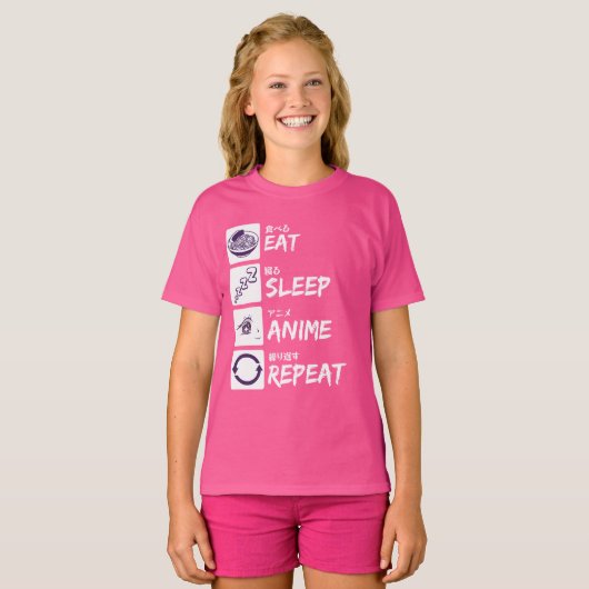 EAT SLEEP ANIME REPEAT Tシャツ (正面フル)